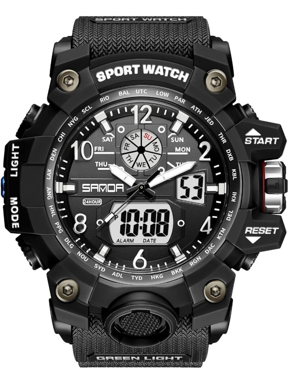 Men's All Black Analog Quartz Sports Waterproof Military LED Digital Wrist Watch
